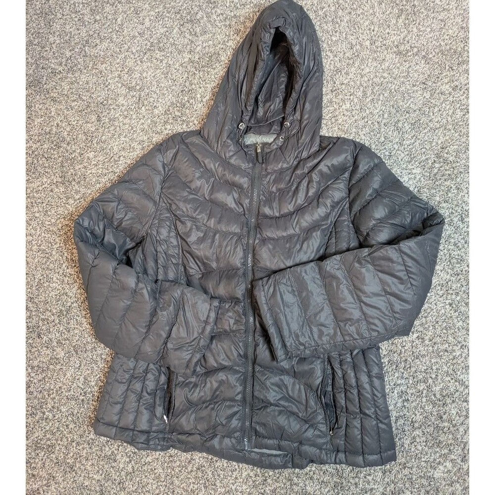 Andrew Marc Packable Lightweight Premium Down Puffer Jacket XXL Silver Hooded